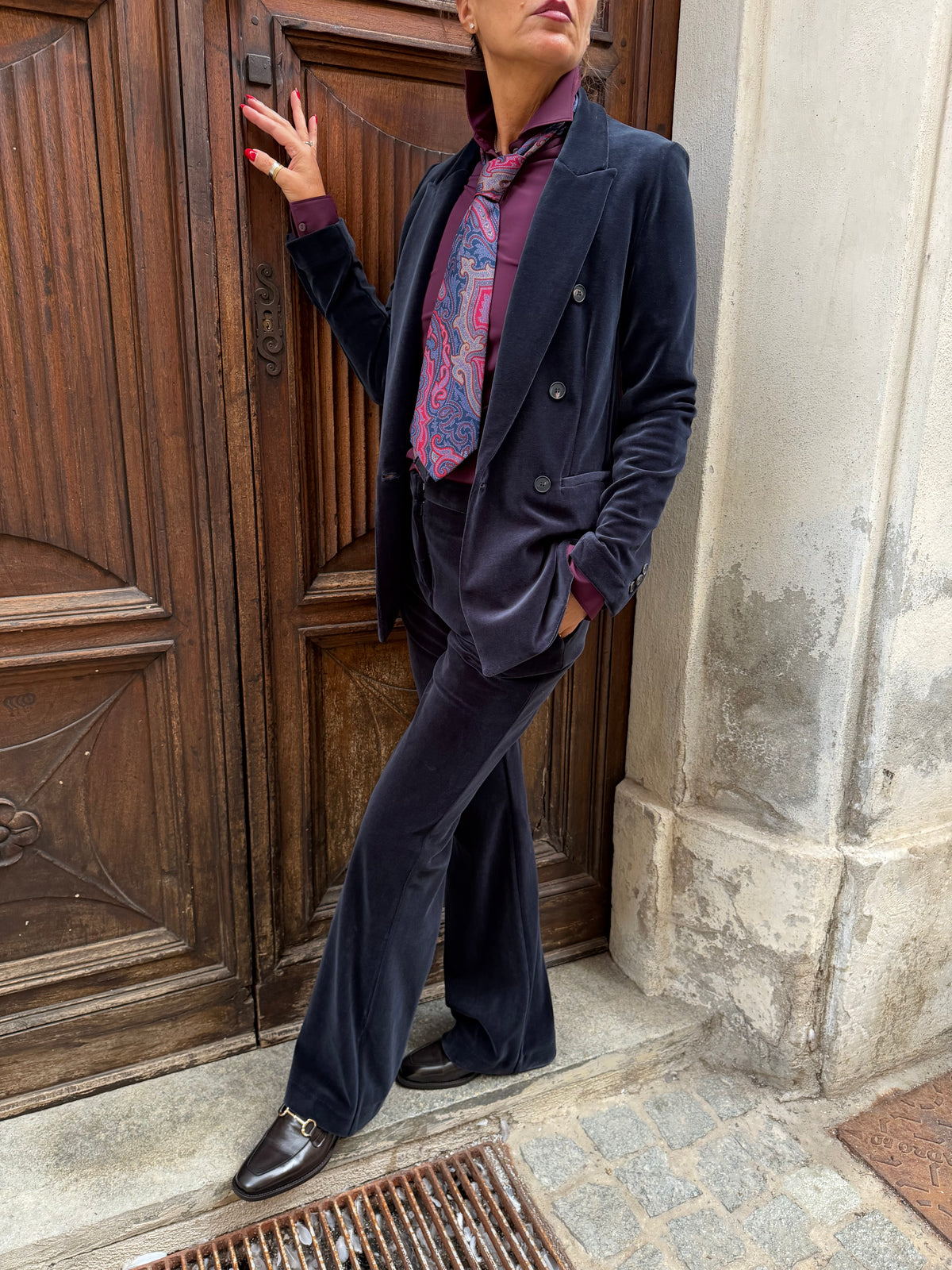 Blazer Doppiopetto Velluto Liscio Blue