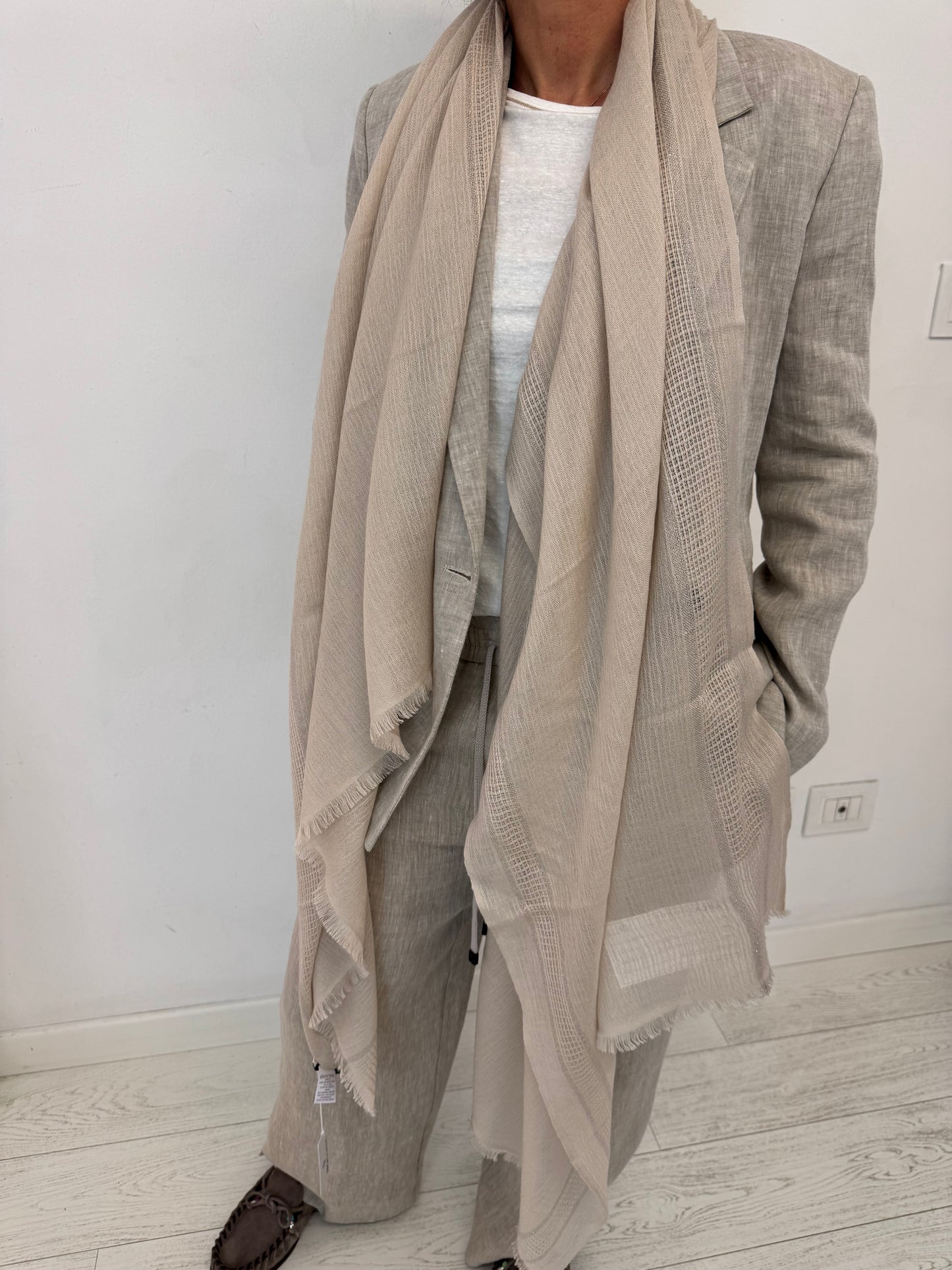 Stola Cashmere Seta Cornice Crema