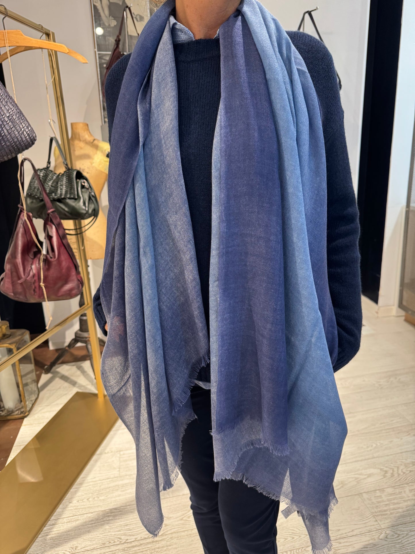 Stola Cashmere Seta Sfumata Bleu