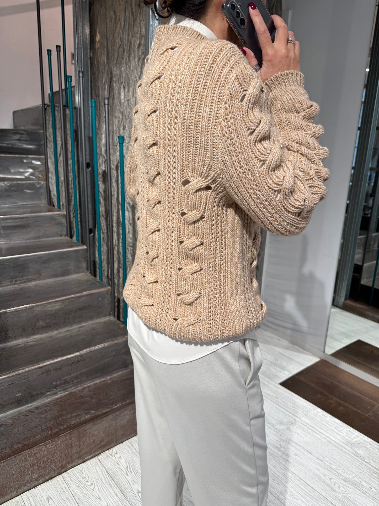 Maglia Traforata Trecce Verticali