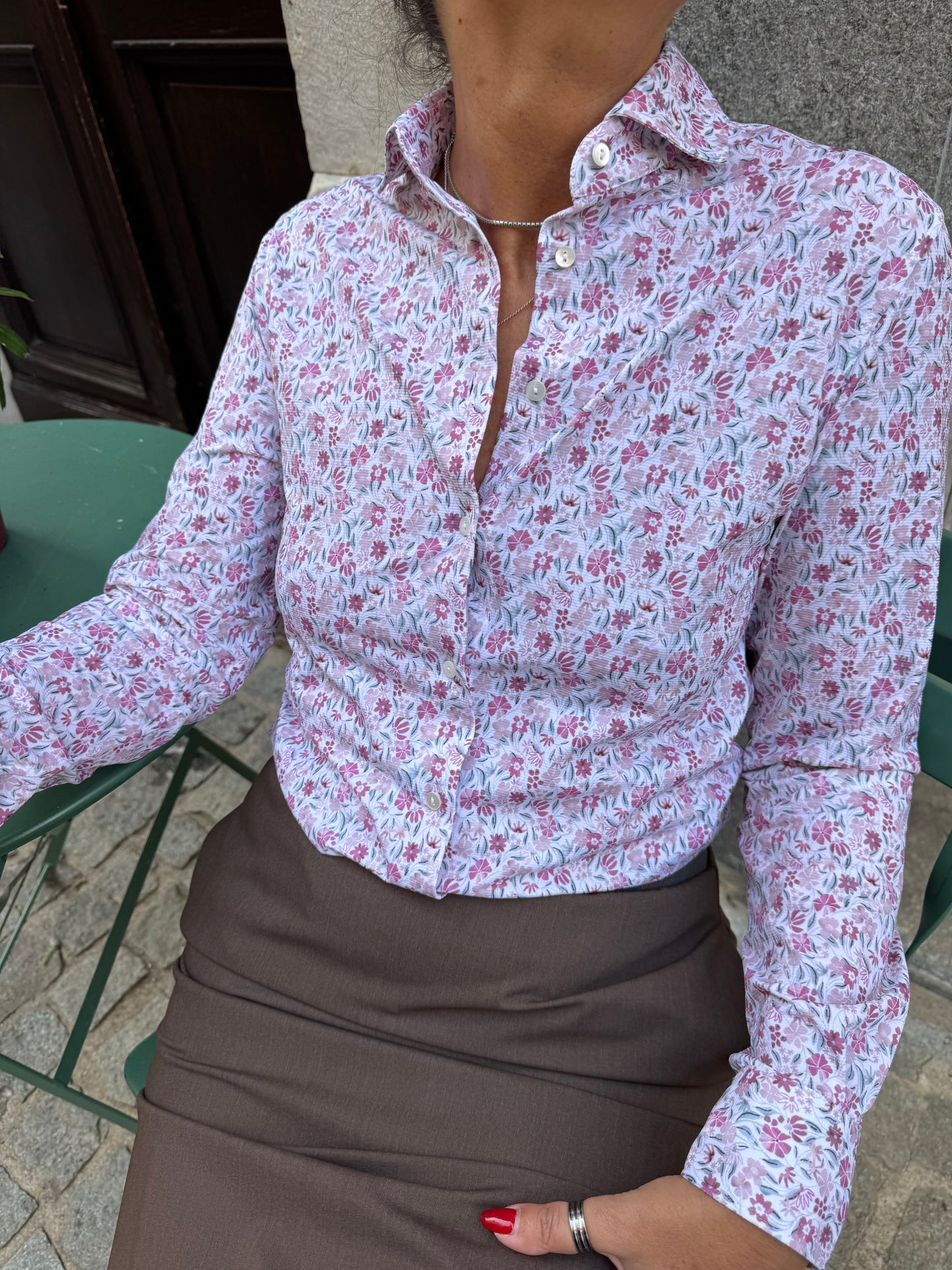 Camicia No Stiro Fantasia Floreale