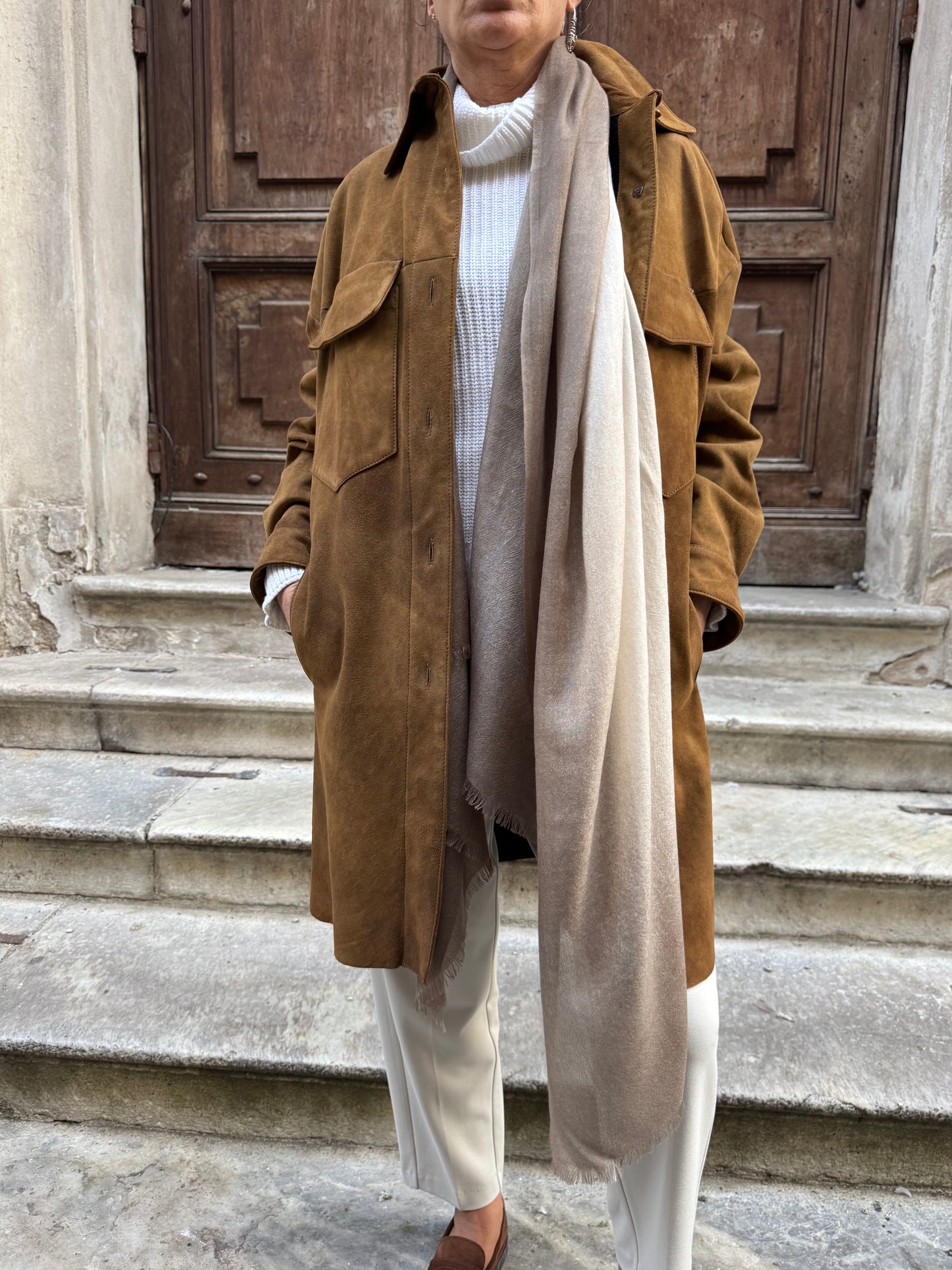 Stola Cashmere Seta Sfumata Panna Brown