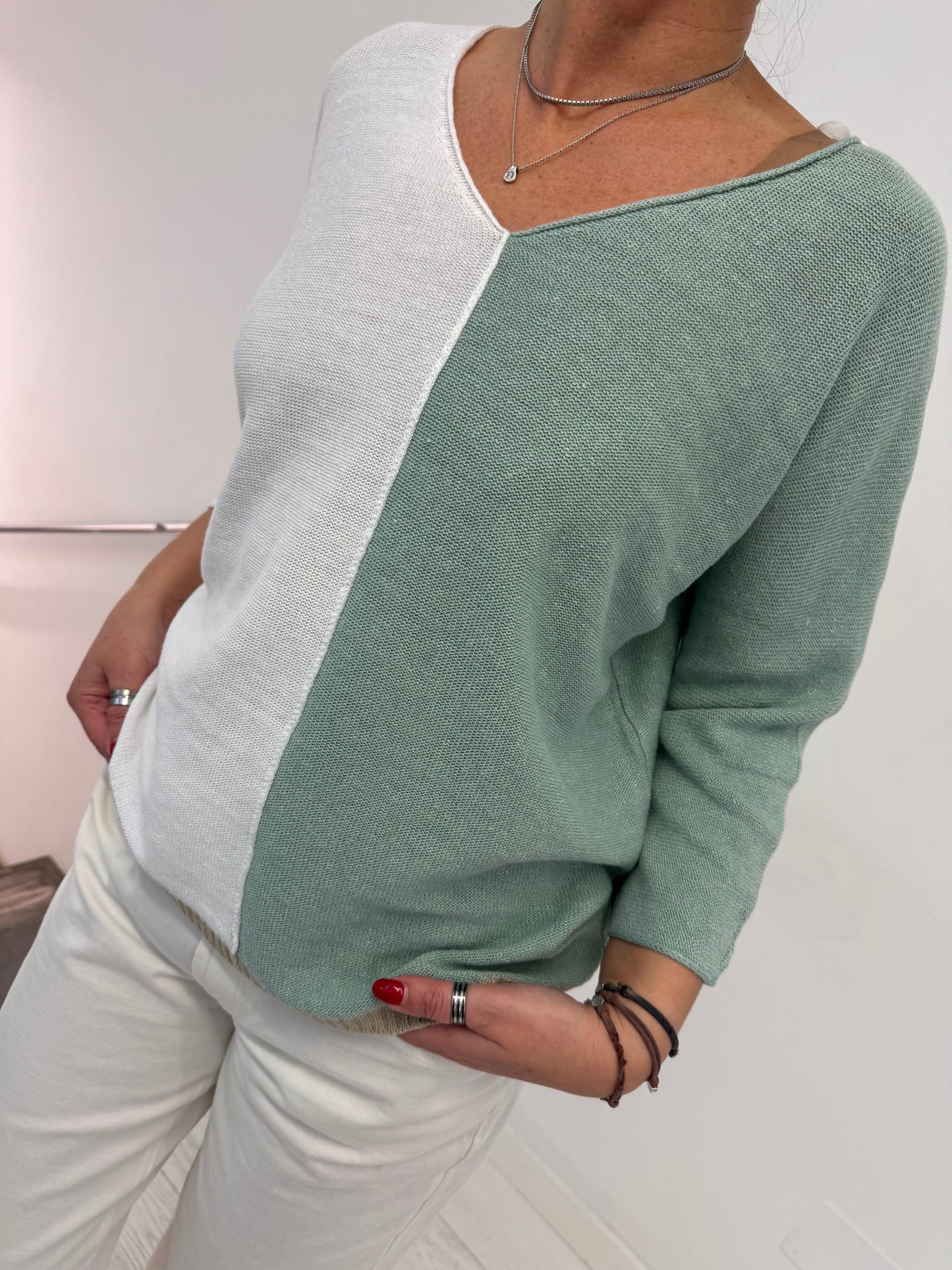 Maglia Scollo V White Mint