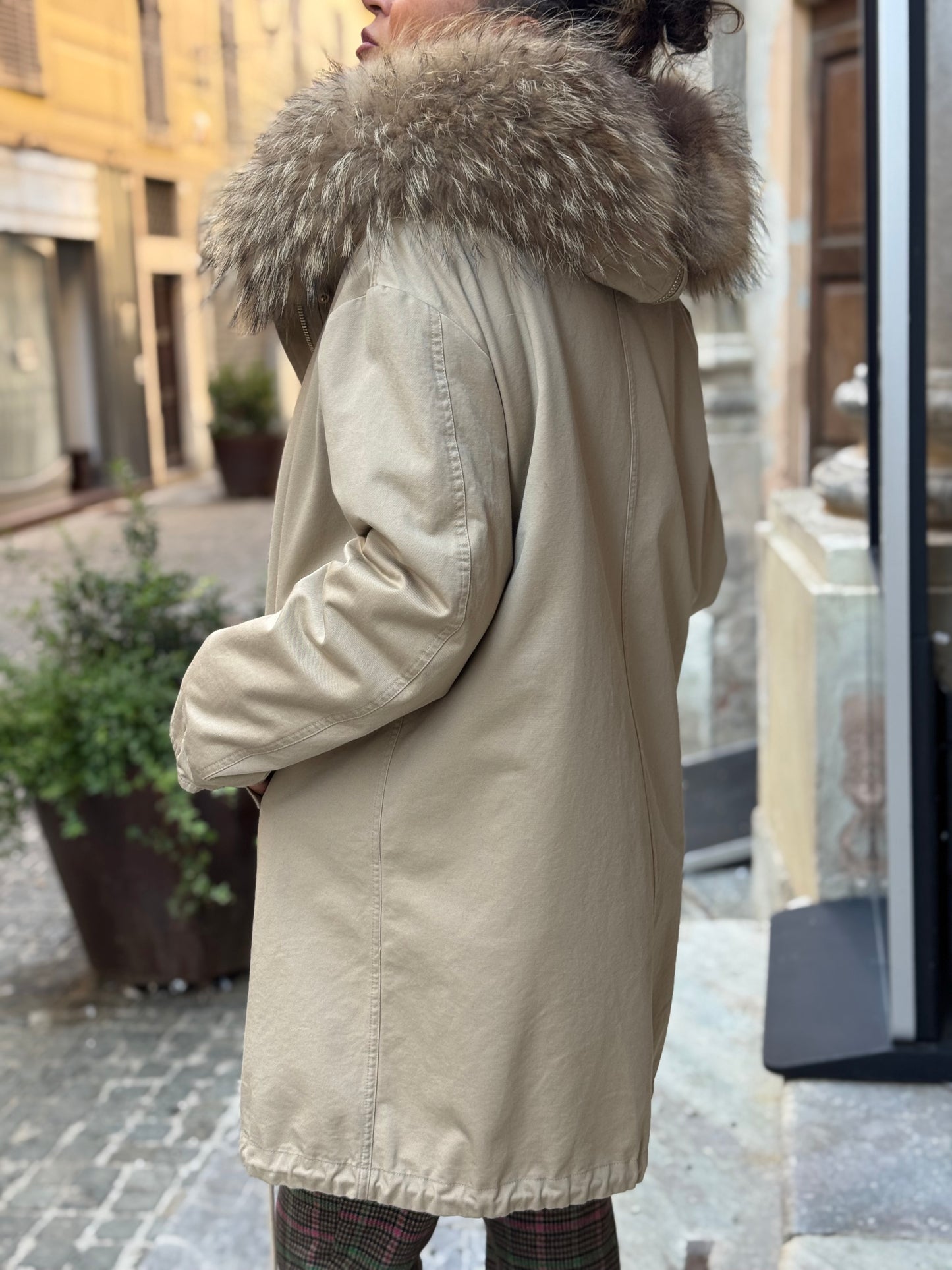 Parka Canvas Collo Pelliccia Interno Staccabile