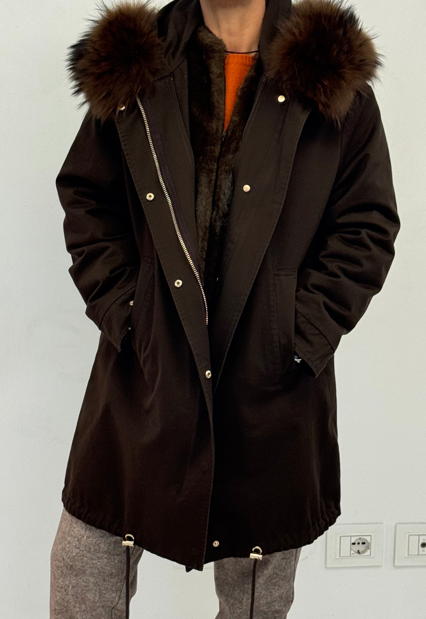 Parka Canvas Collo Pelliccia Interno Staccabile