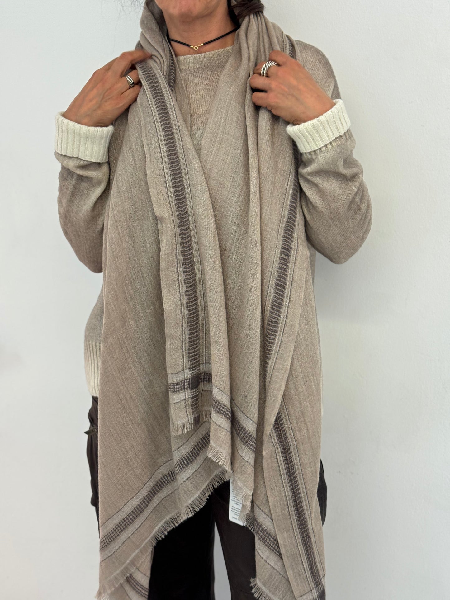 Stola Cashmere Seta Cornice Cioccolato