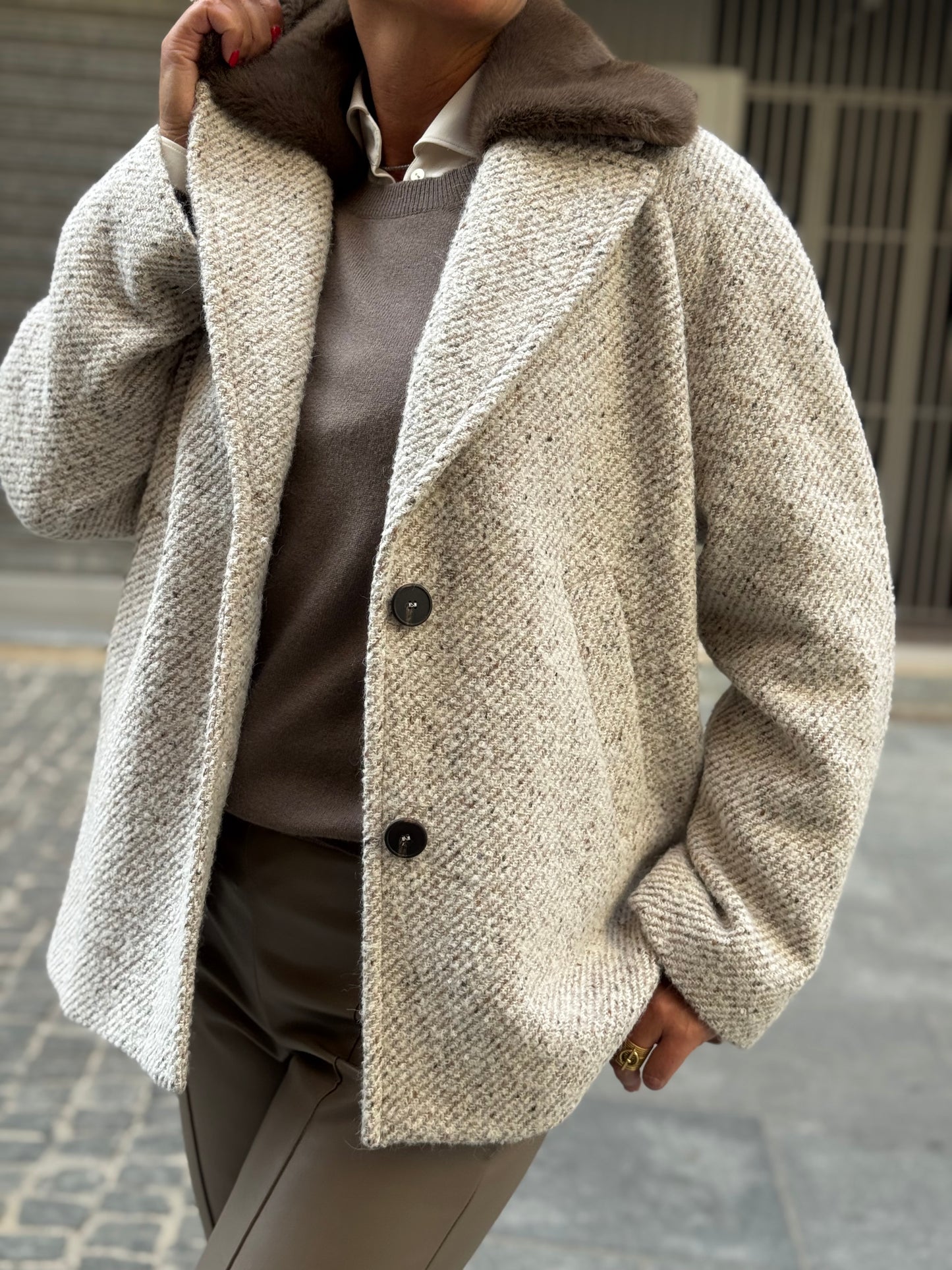 Giacca Tweed Collo Staccabile