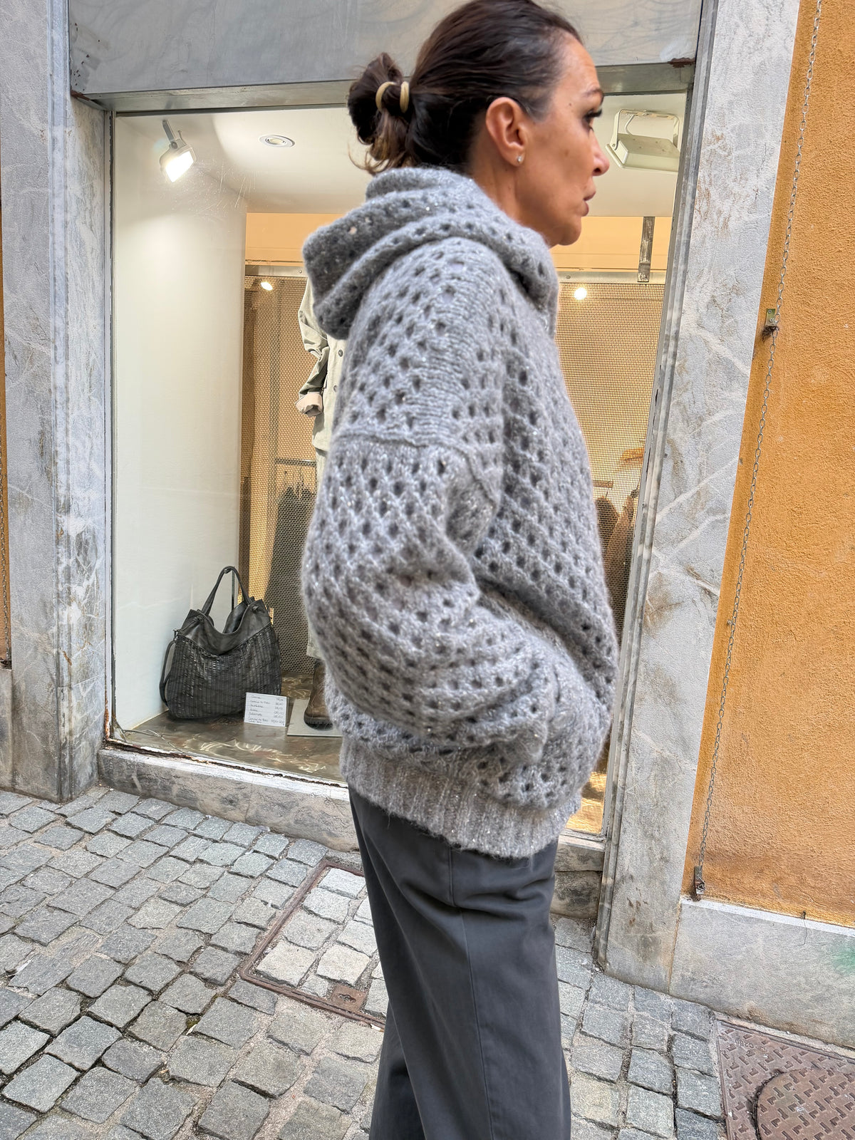 Bomber Traforato Con Cappuccio Ardesia Silver