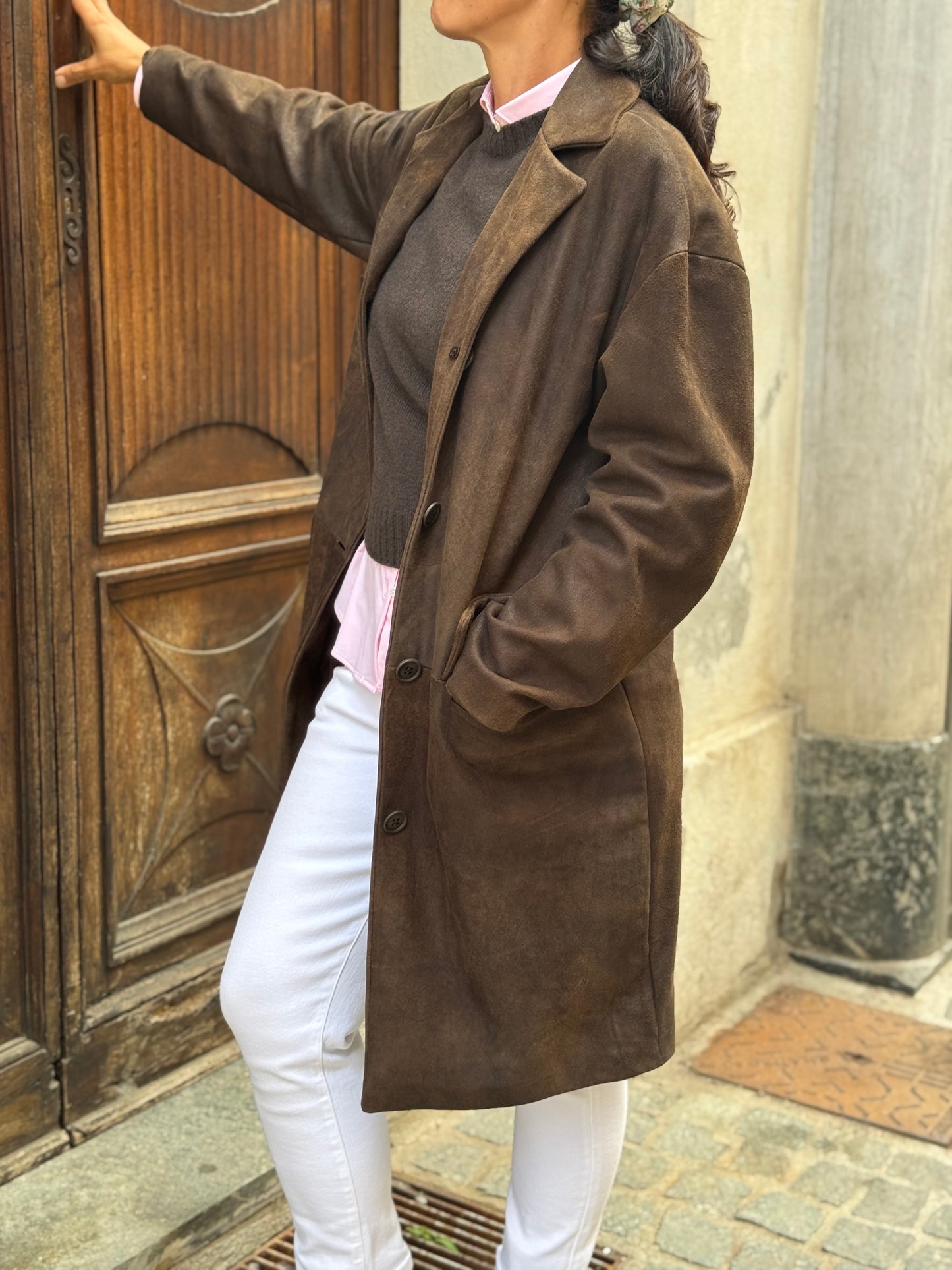 Cappotto In Pelle Scamosciata