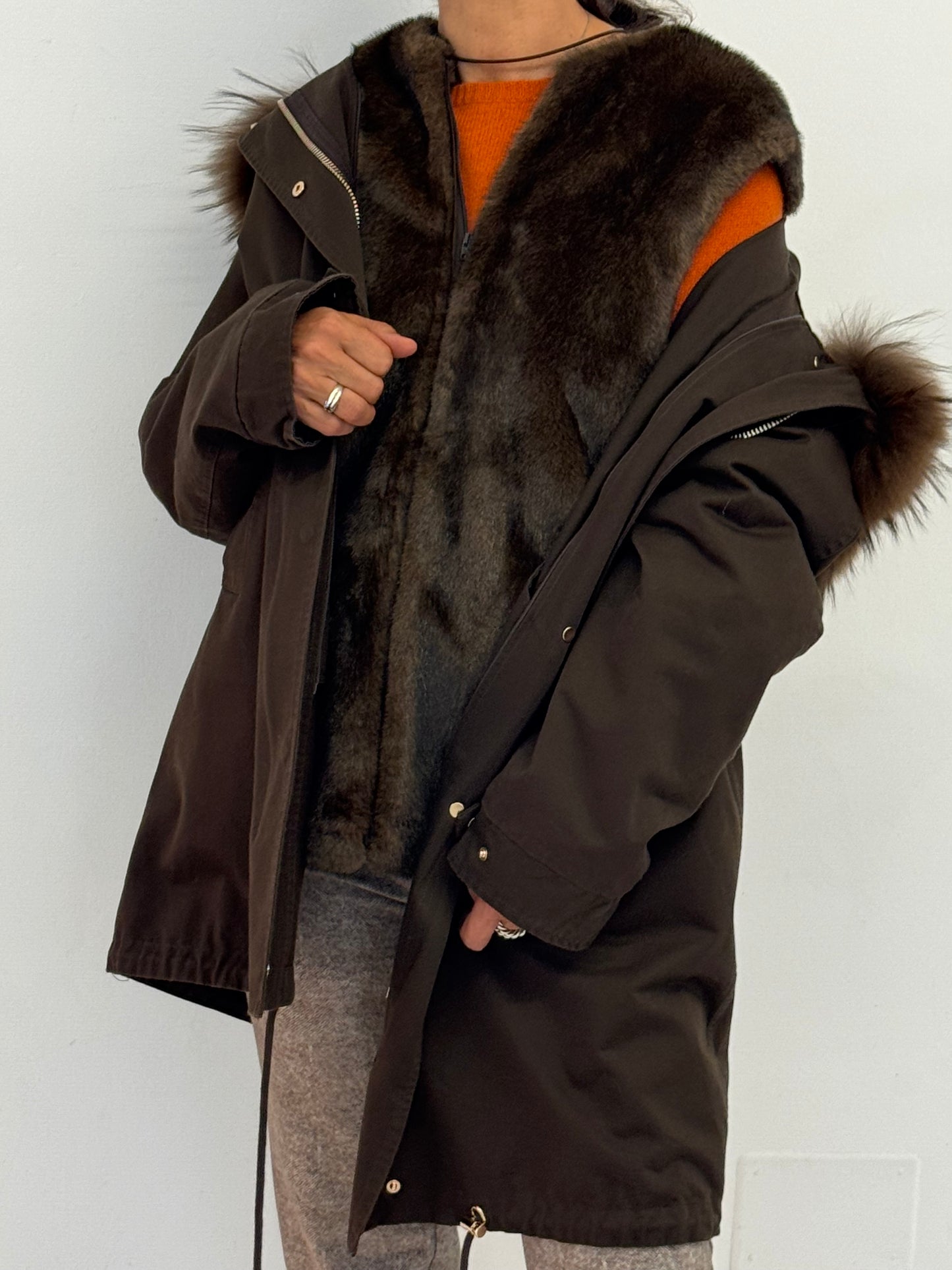 Parka Canvas Collo Pelliccia Interno Staccabile