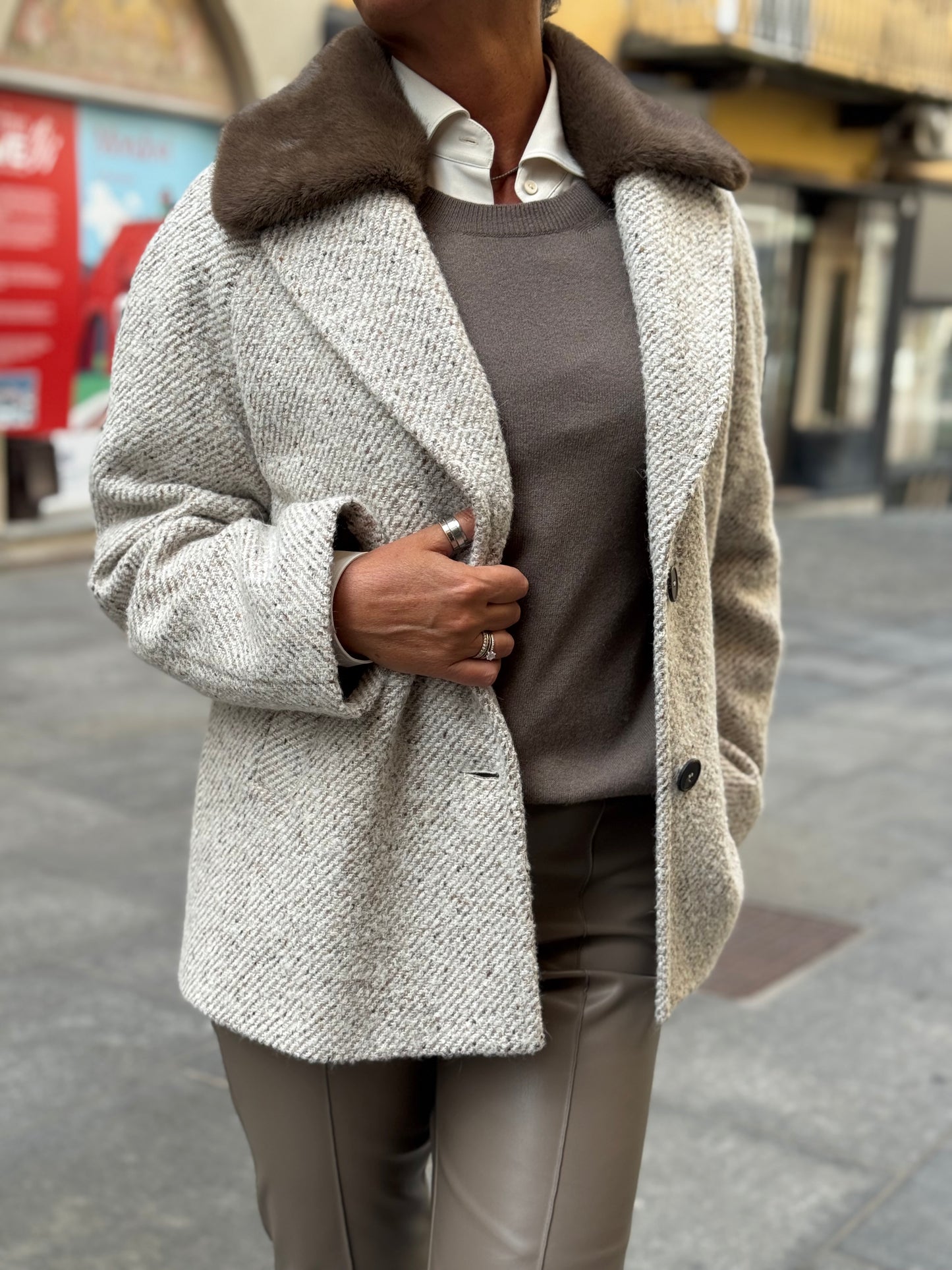 Giacca Tweed Collo Staccabile