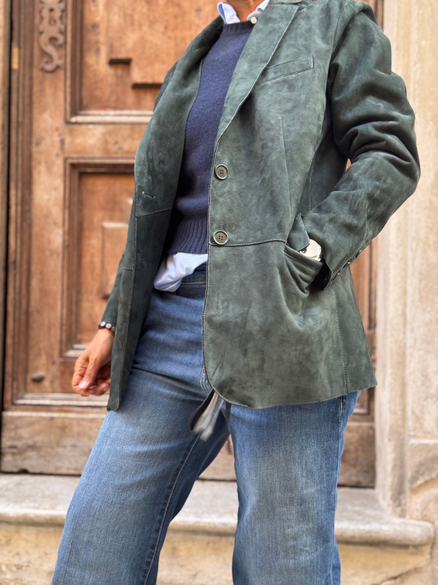 Blazer In Pelle Scamosciata