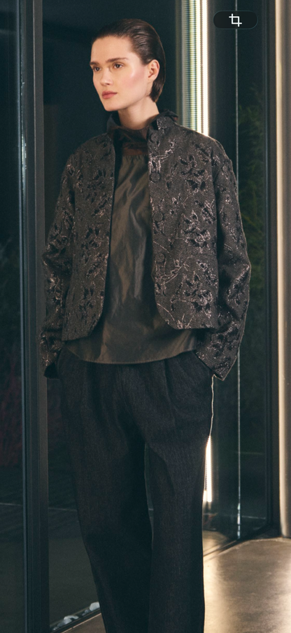 Giacca collo coreana in tweed jaquard