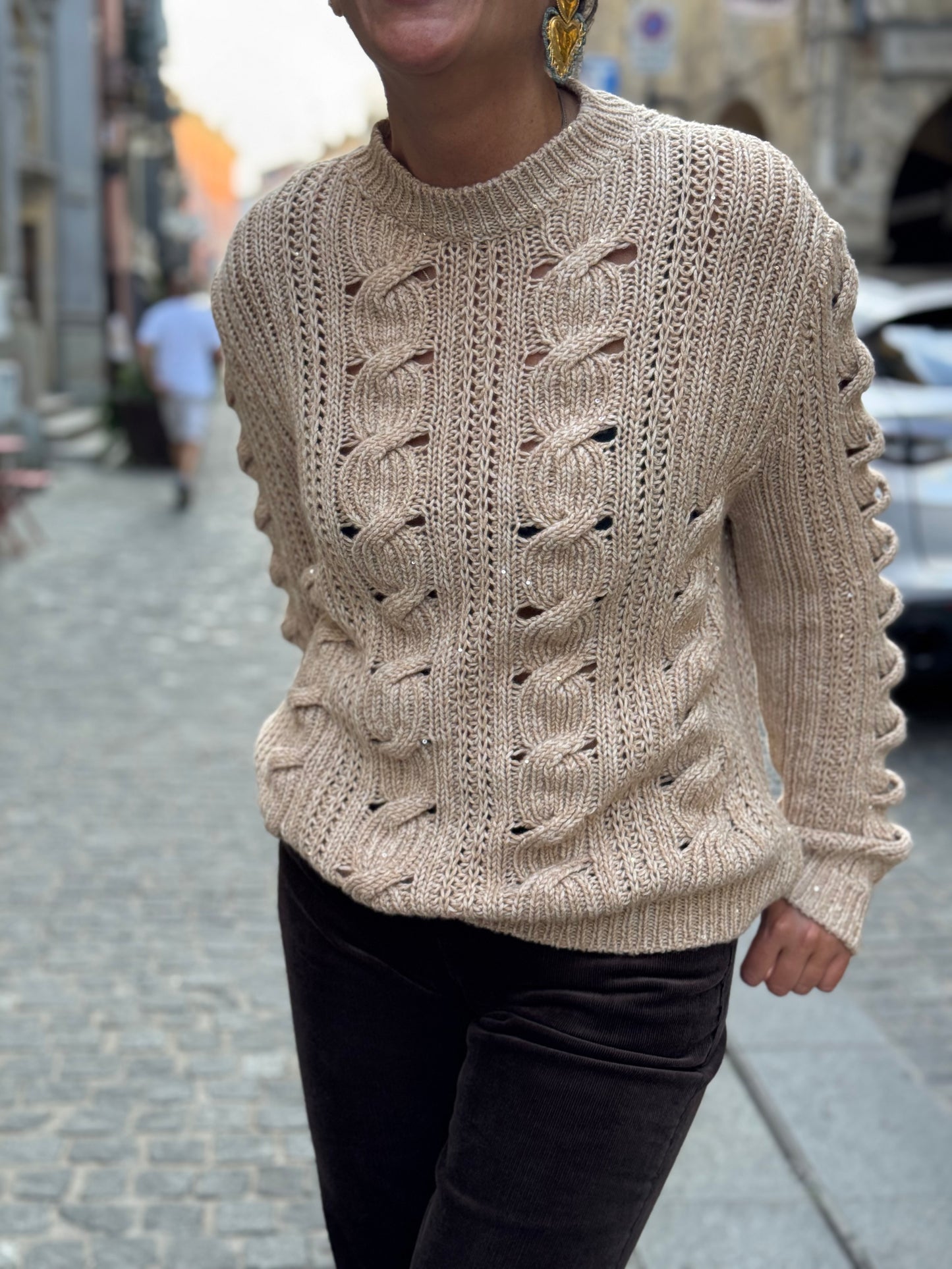 Maglia Traforata Trecce Verticali