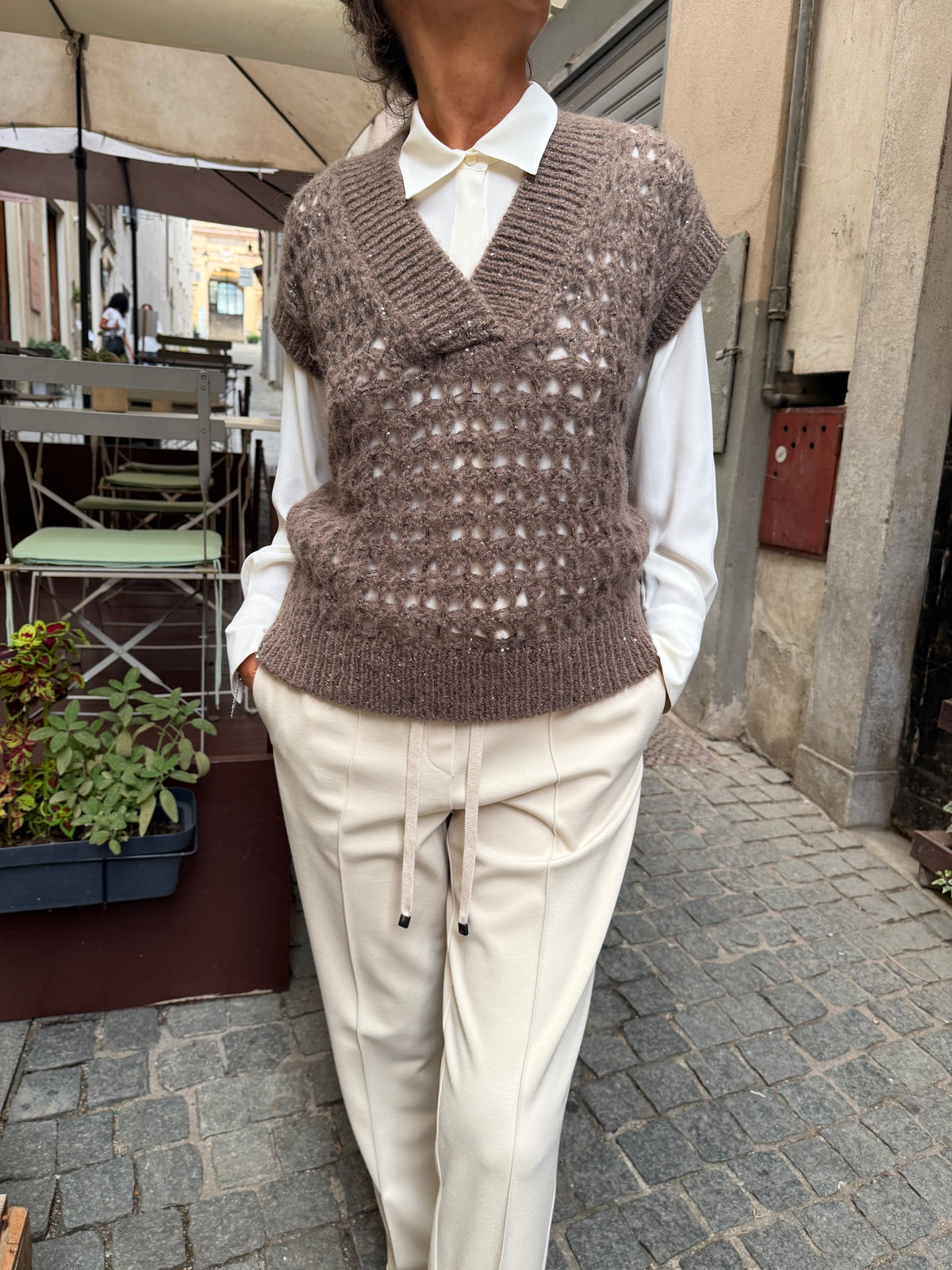 Gilet V Neck Nido D’Ape