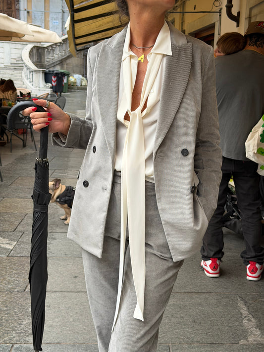 Blazer Doppiopetto Velluto a Coste Larghe