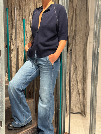 Cardigan Coreana Manica Corta Con Monile