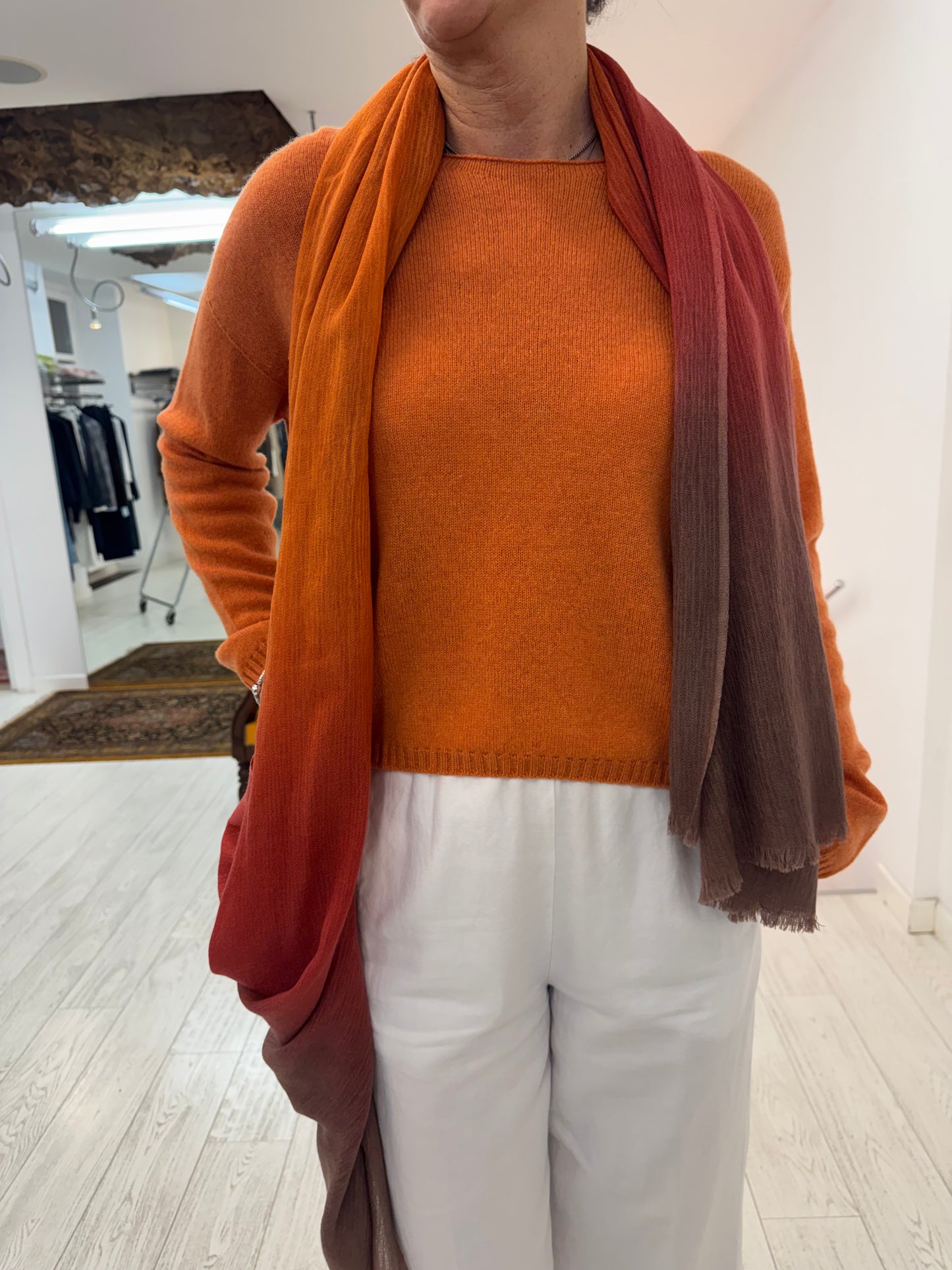 Stola Cashmere- Seta Degrade’ Brown- Orange
