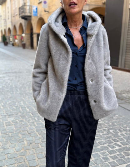 Bomber Con Cappuccio Eco Pelliccia