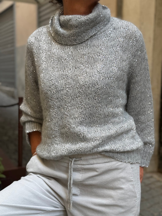 Maglia Collo Alto Boucle’ Check Con Micropaillettes