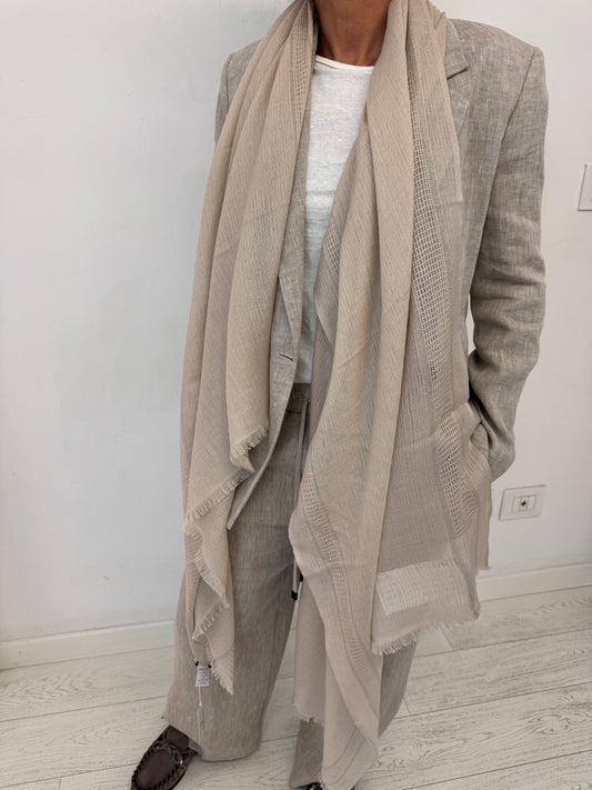 Stola Cashmere Seta Cornice Crema