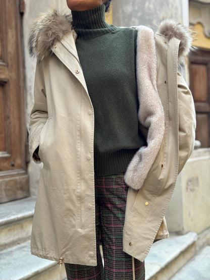 Parka Canvas Collo Pelliccia Interno Staccabile