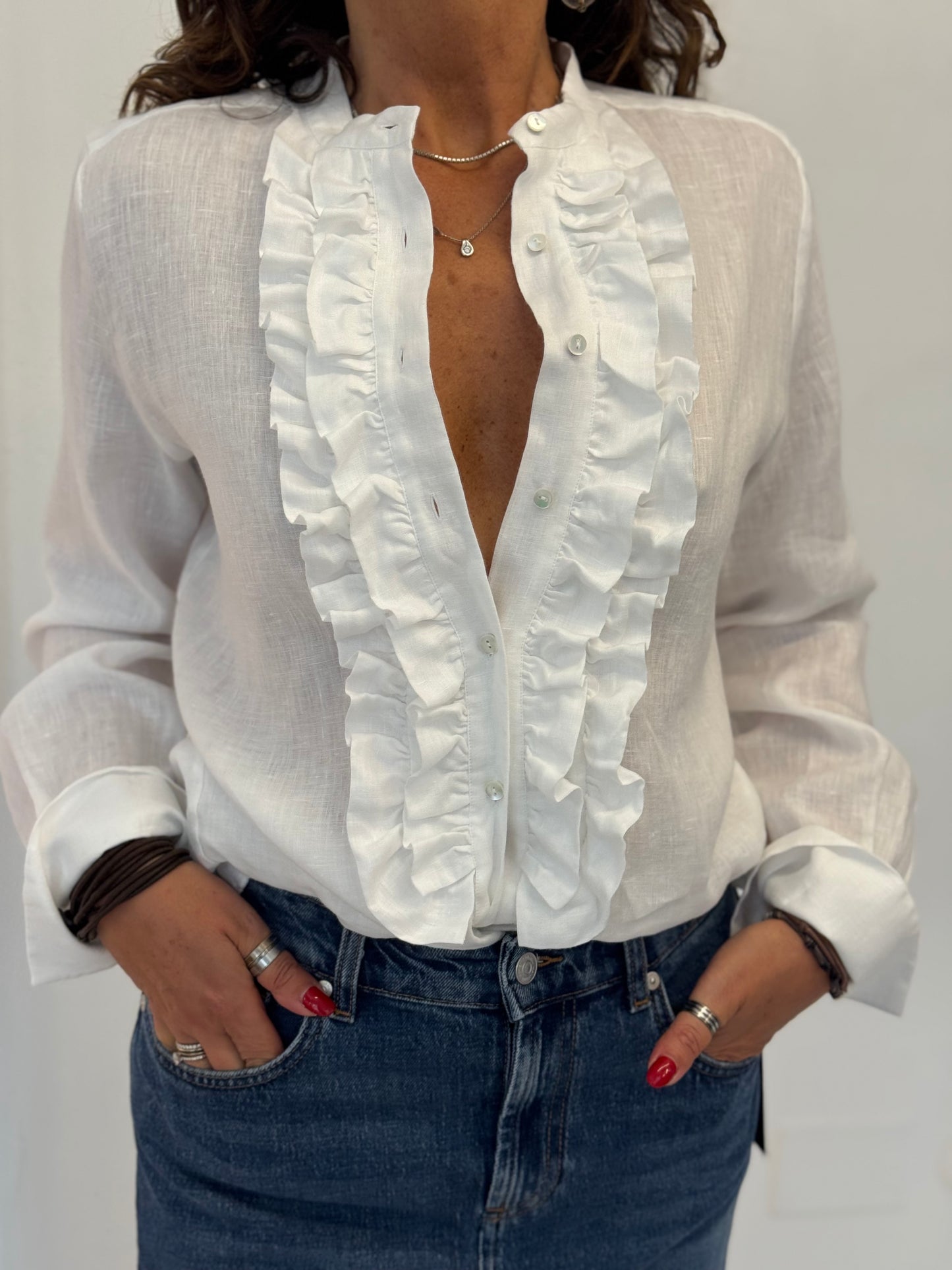 Camicia Lino Con Rouches