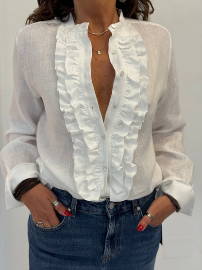 Camicia Lino Con Rouches