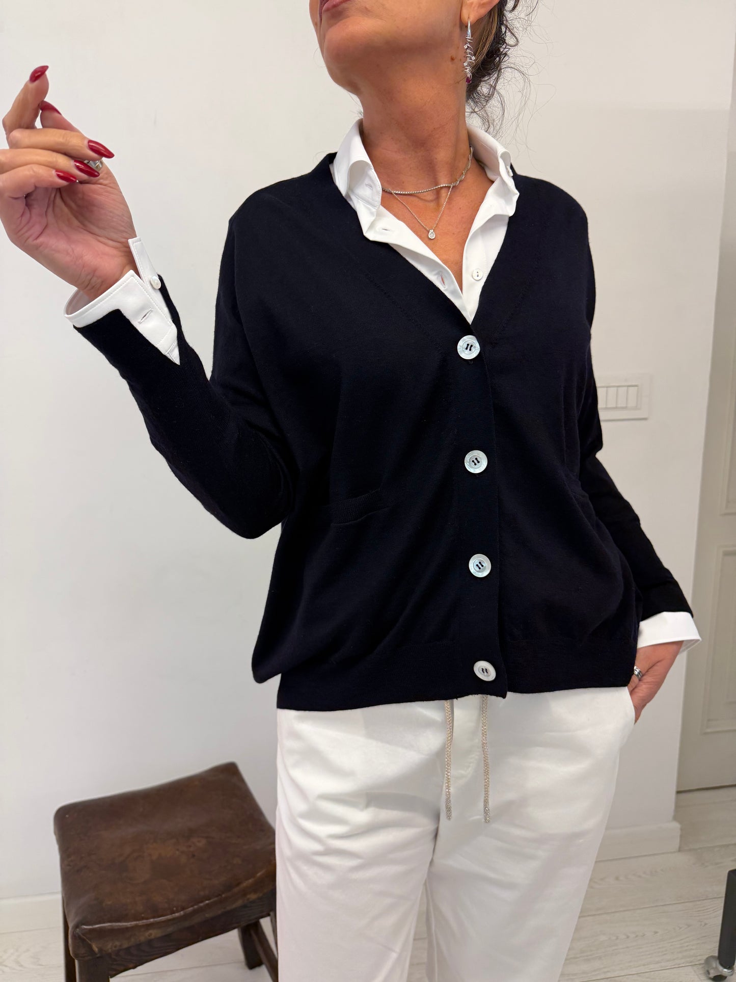 Cardigan Over Scollo V Merinos Ultrafine