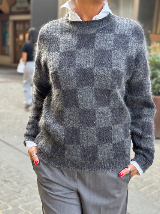 Maglia Girocollo a Scacchiera