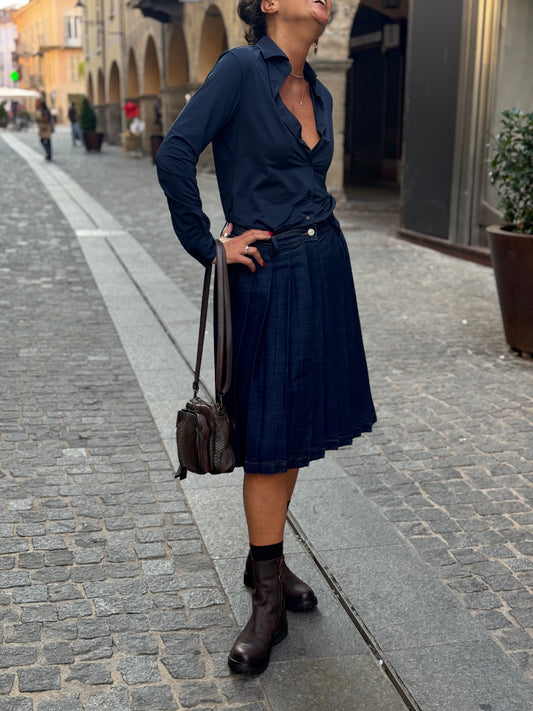 Gonna a Pieghe in Denim