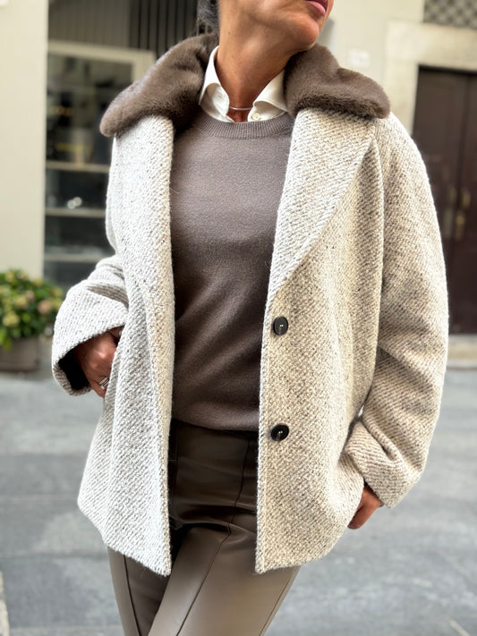 Giacca Tweed Collo Staccabile
