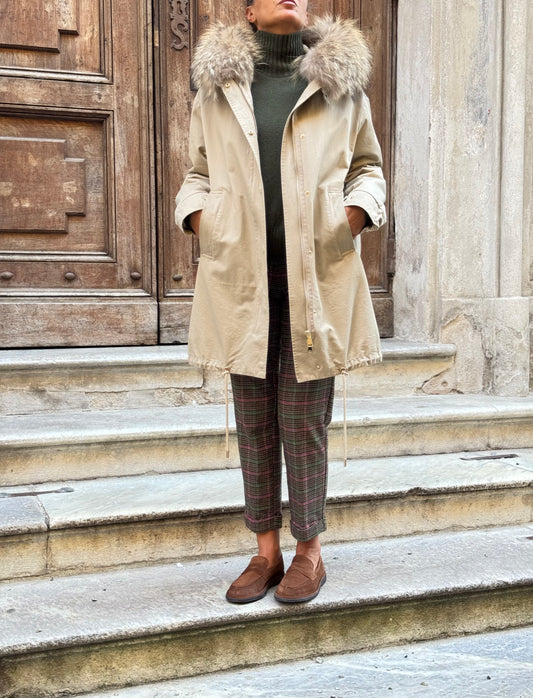 Parka Canvas Collo Pelliccia Interno Staccabile