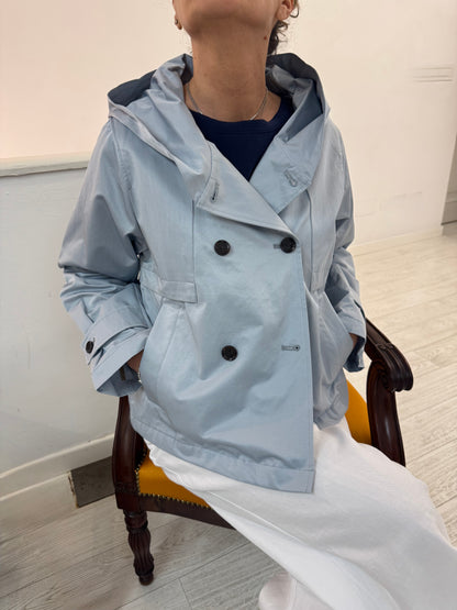 Trench Corto Con Cappuccio Raso di Cotone