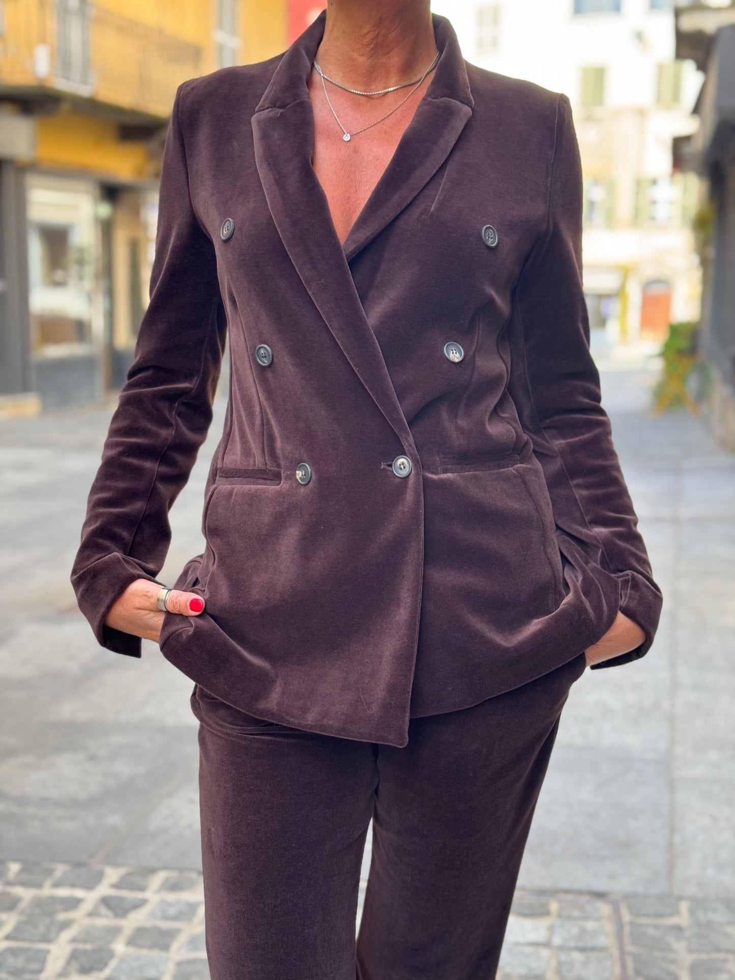 Blazer Doppiopetto Velluto Stretch