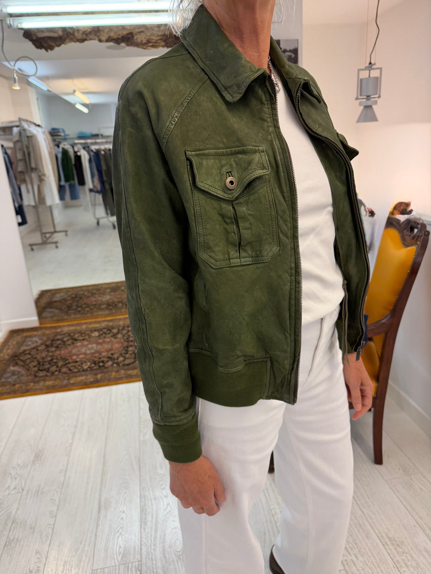 Bomber Pelle Anticata Muschio