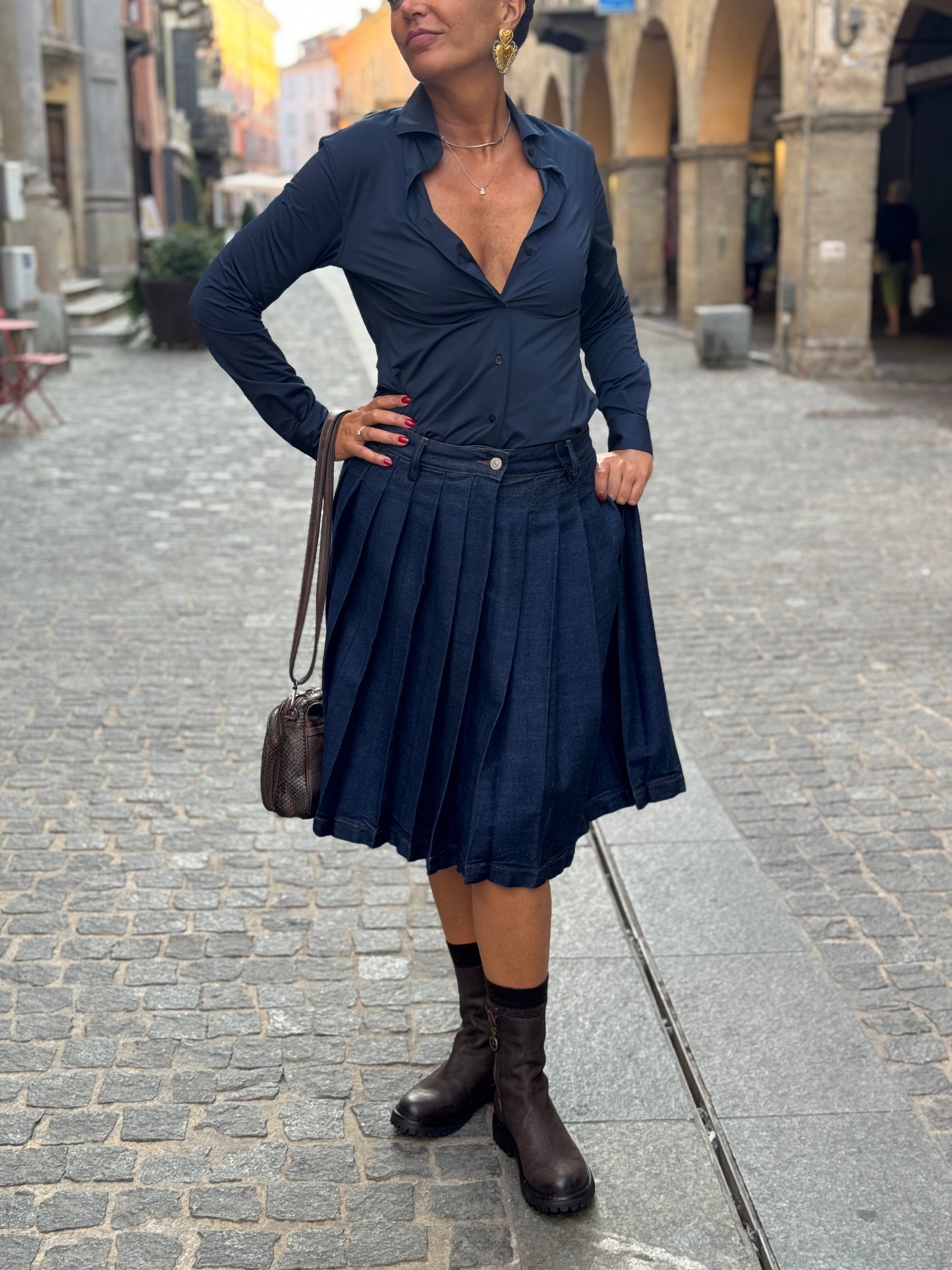 Gonna a Pieghe in Denim