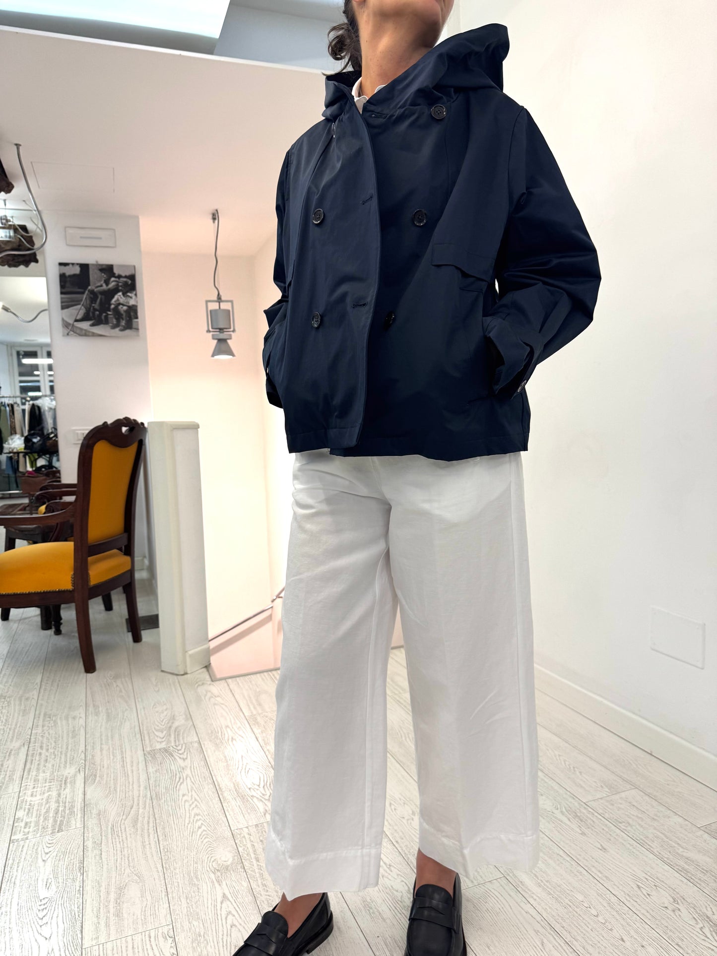 Trench Corto Con Cappuccio Raso di Cotone