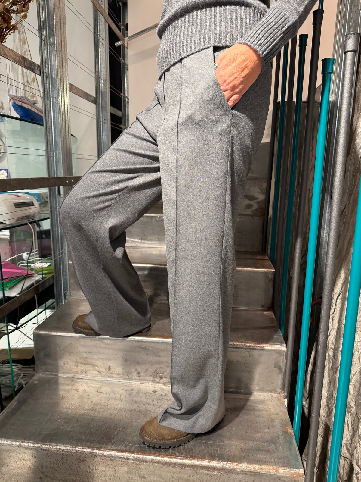 Pantalone Flanella Con Elastico in Vita
