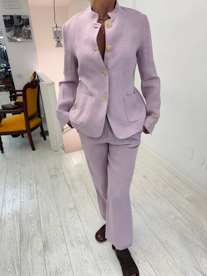 Giacca Collo Coreana Lino Rosa