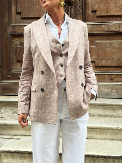 Blazer Doppiopetto Beige Oxford