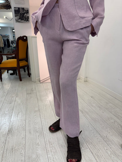Pantalone Lino Con Coulisse Rosa
