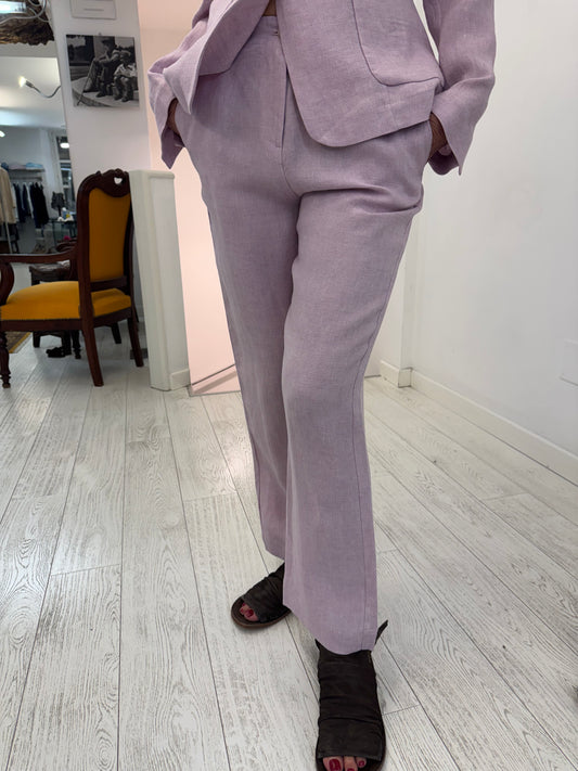 Pantalone Lino Con Coulisse Rosa