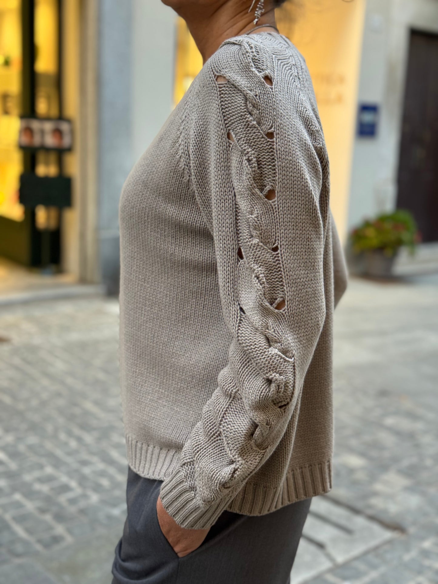 Maglia Girocollo Treccia Centrale