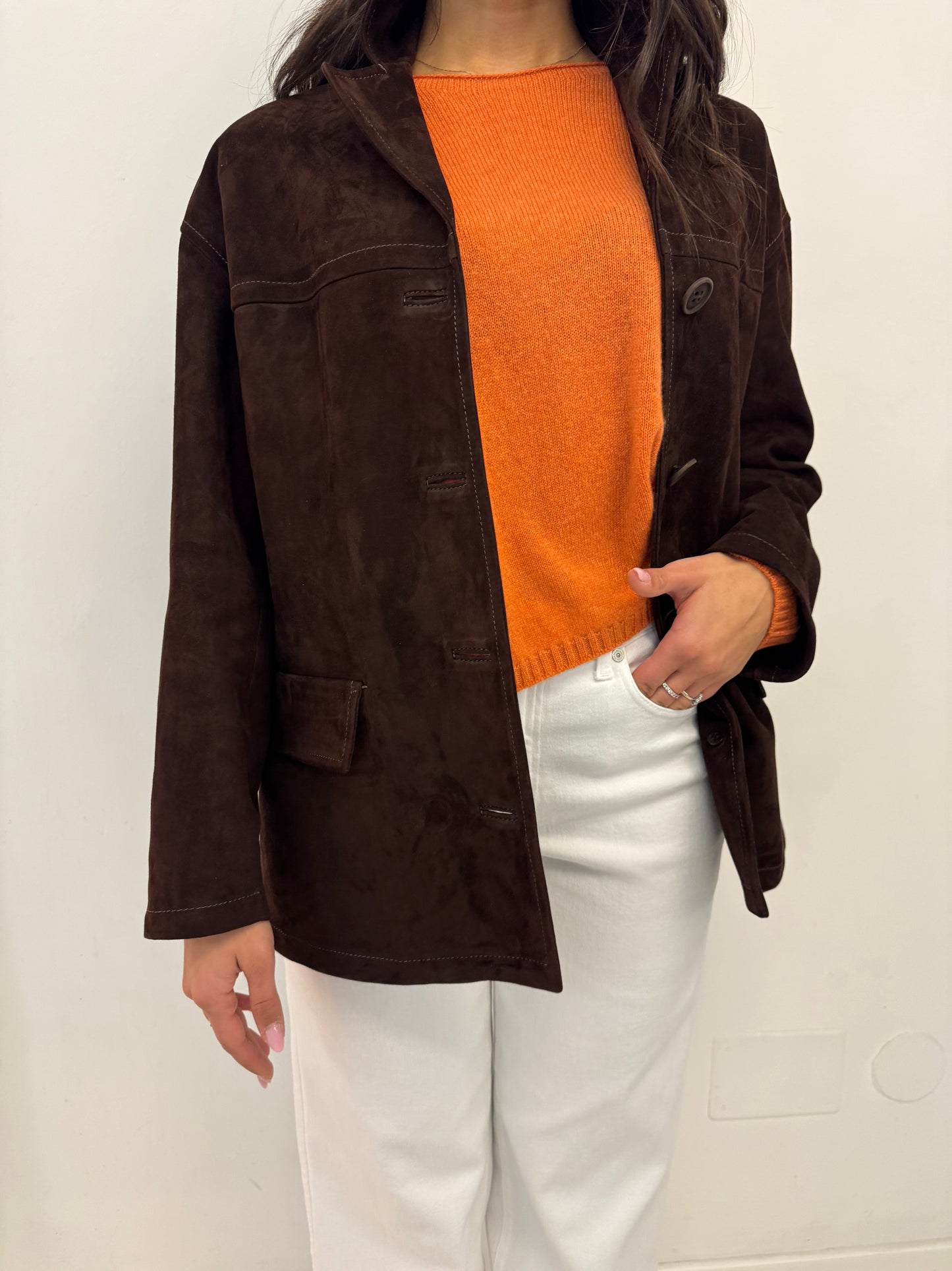 Giacca Over Pelle Scamosciata