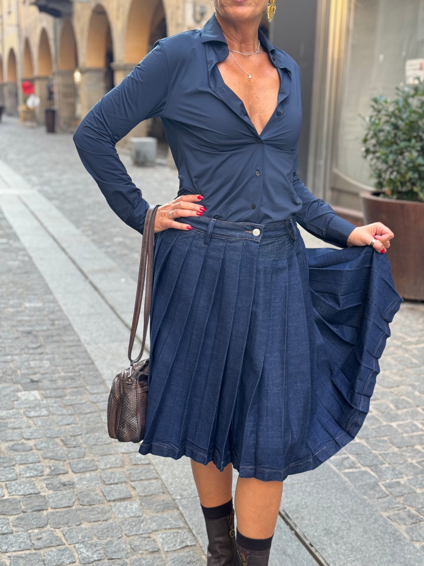 Gonna a Pieghe in Denim