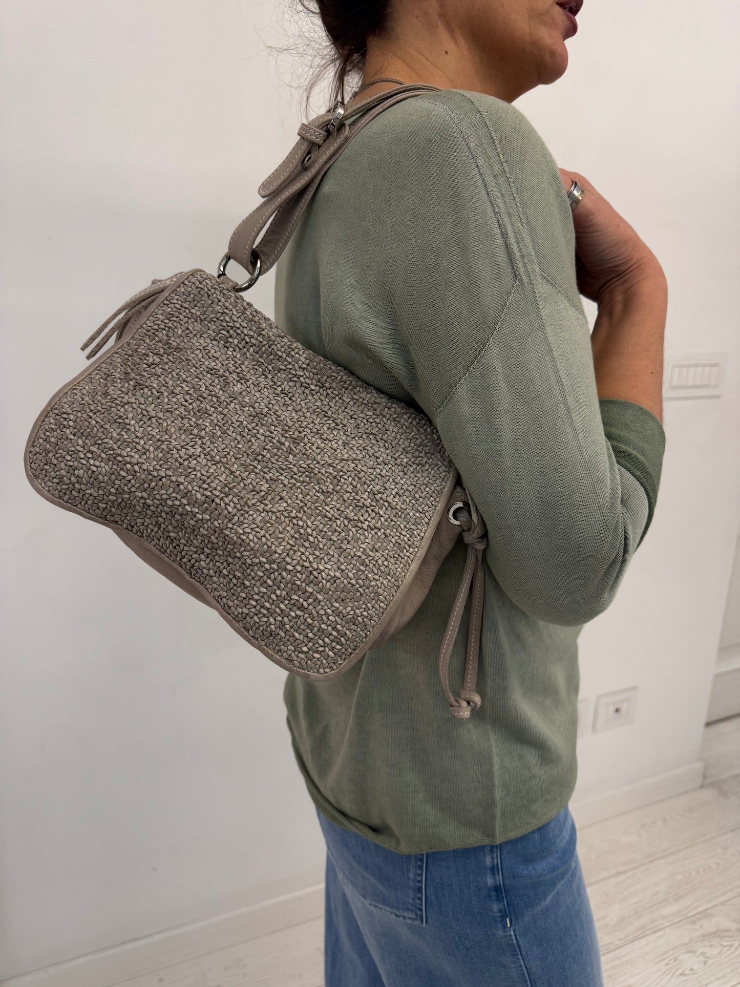 Borsa a Spalla In Pelle Intrecciata Wave