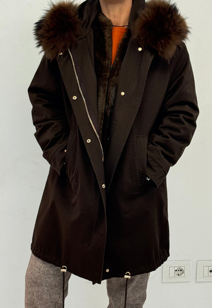 Parka Canvas Collo Pelliccia Interno Staccabile