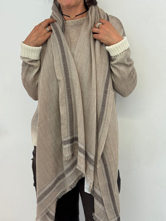 Stola Cashmere Seta Cornice Cioccolato