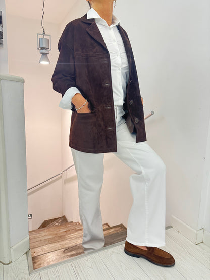 Giacca Over Pelle Scamosciata